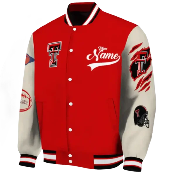custom texas tech red raiders wildcat pawprint red nude varsity jacket best selling