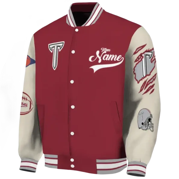 custom troy trojans wildcat pawprint red nude varsity jacket best selling