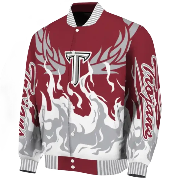 custom troy trojans winged blaze red white varsity jacket best selling