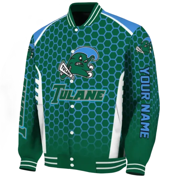 custom tulane green wave hexagon grid green varsity jacket best selling