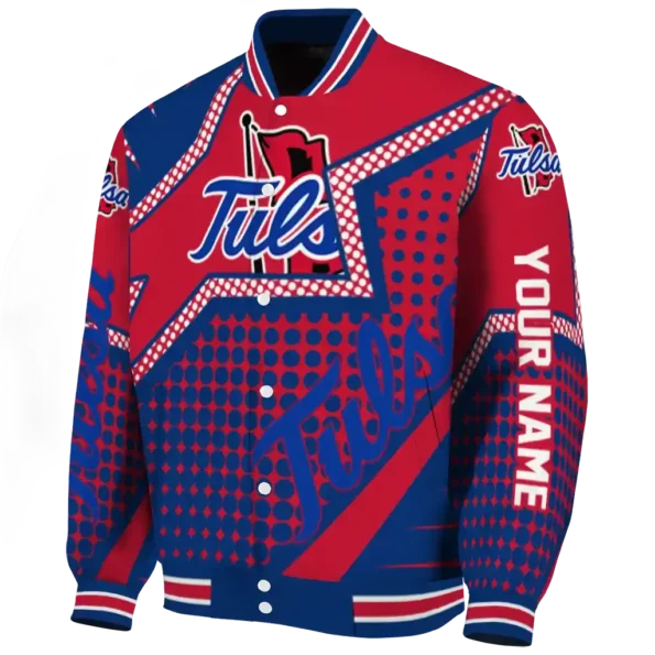 custom tulsa golden hurricane star burst blue varsity jacket best selling