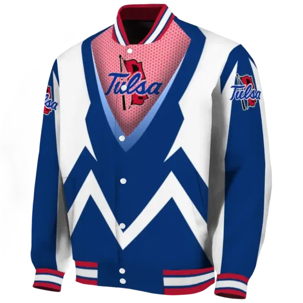 custom tulsa golden hurricane v stripes blue white varsity jacket best selling