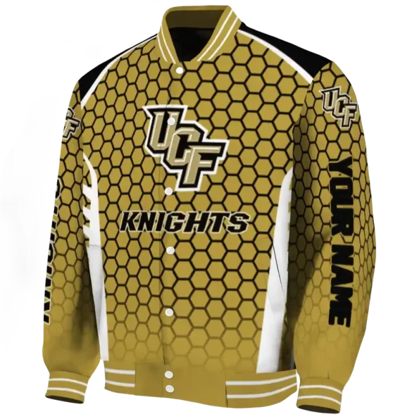 custom ucf knights hexagon grid gold varsity jacket best selling