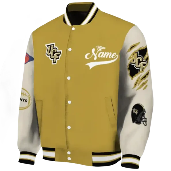 custom ucf knights wildcat pawprint gold nude varsity jacket best selling