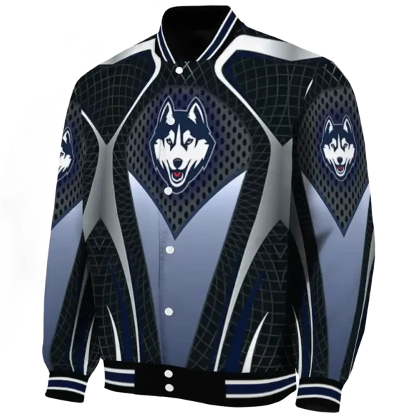 custom uconn huskies mesh chest grey black varsity jacket best selling
