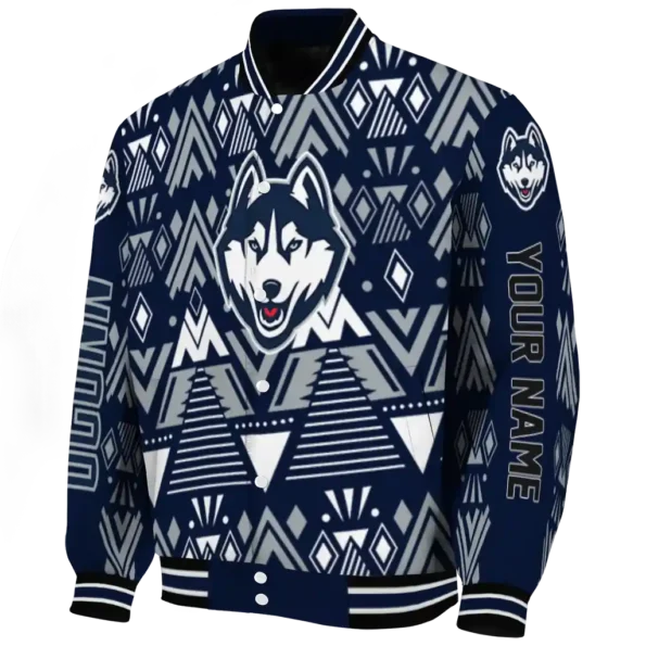 custom uconn huskies pyramid shapes blue varsity jacket best selling