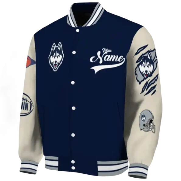 custom uconn huskies wildcat pawprint blue nude varsity jacket best selling
