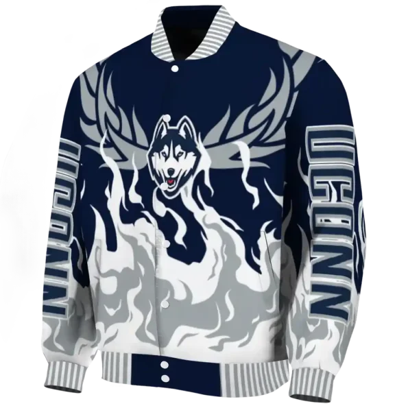 custom uconn huskies winged blaze blue white varsity jacket best selling