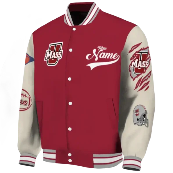 custom umass minutemen wildcat pawprint red nude varsity jacket best selling