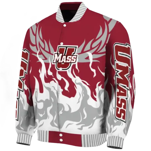 custom umass minutemen winged blaze red white varsity jacket best selling