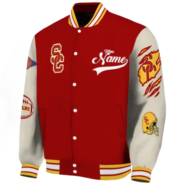 custom usc trojans wildcat pawprint red nude varsity jacket best selling