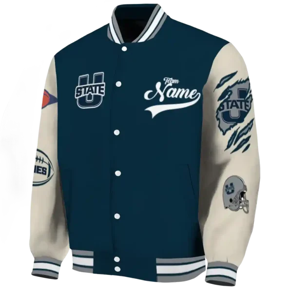 custom utah state aggies wildcat pawprint navy nude varsity jacket best selling