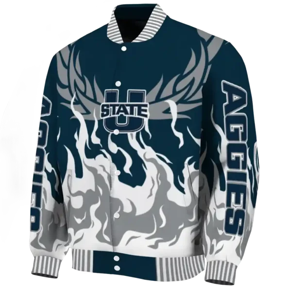 custom utah state aggies winged blaze navy white varsity jacket best selling