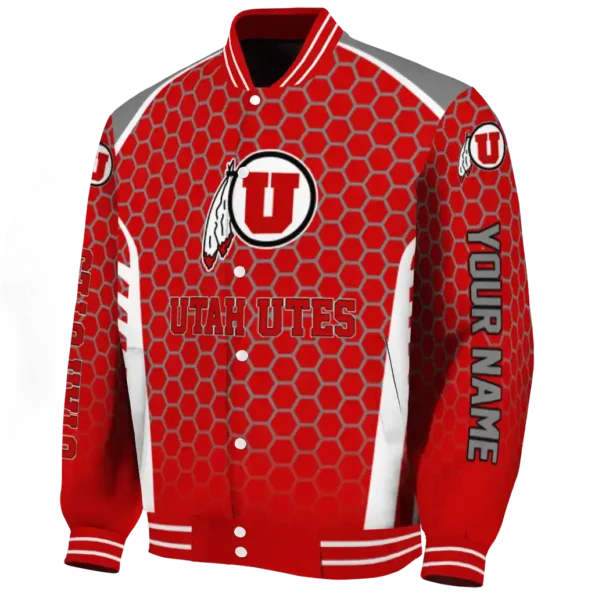 custom utah utes hexagon grid red varsity jacket best selling