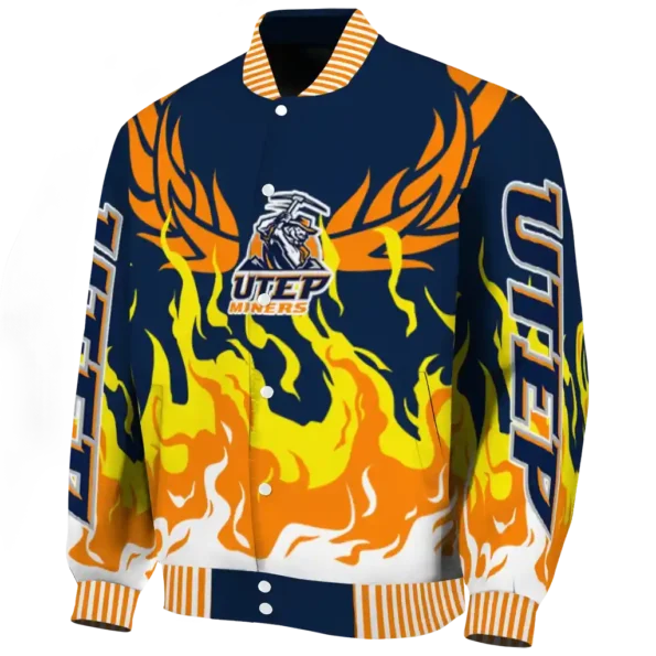 custom utep miners winged blaze blue white varsity jacket best selling