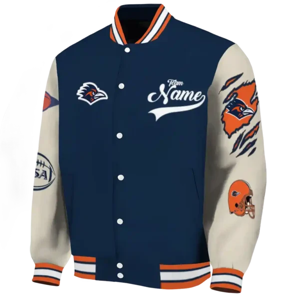 custom utsa roadrunners wildcat pawprint orange nude varsity jacket best selling