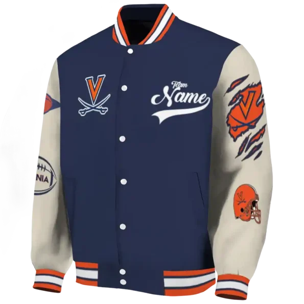 custom virginia cavaliers wildcat pawprint blue nude varsity jacket best selling