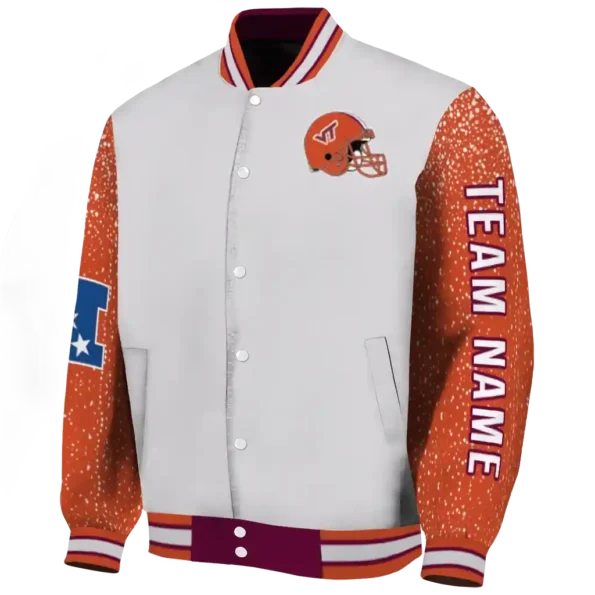 custom virginia tech hokies speckled arms maroon gray varsity jacket best selling
