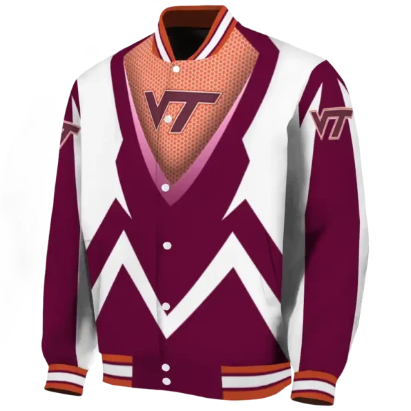 custom virginia tech hokies v stripes maroon white varsity jacket best selling