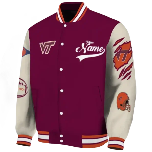 custom virginia tech hokies wildcat pawprint maroon nude varsity jacket best selling