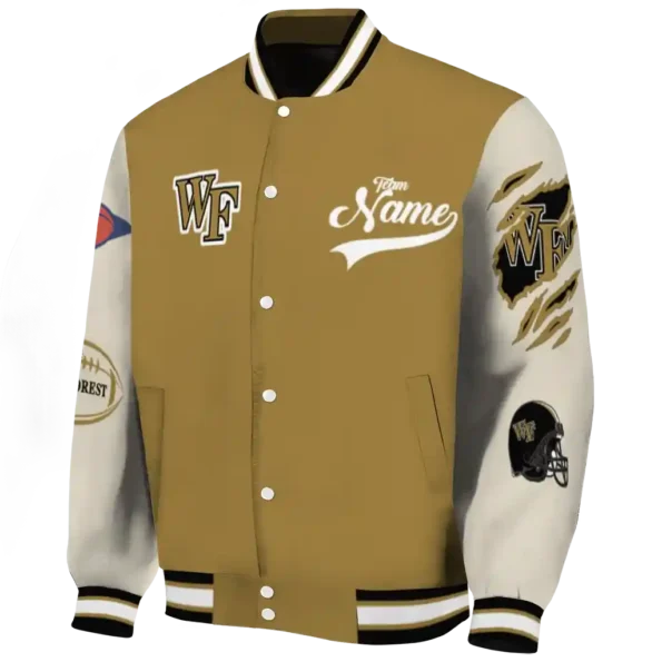 custom wake forest demon deacons wildcat pawprint gold nude varsity jacket best selling