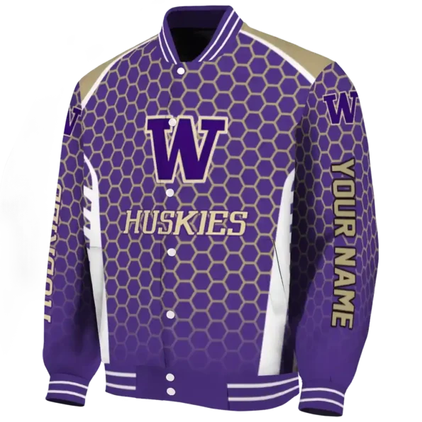 custom washington huskies hexagon grid purple varsity jacket best selling