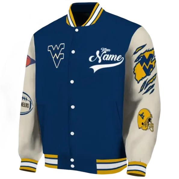 custom west virginia mountaineers wildcat pawprint blue nude varsity jacket best selling