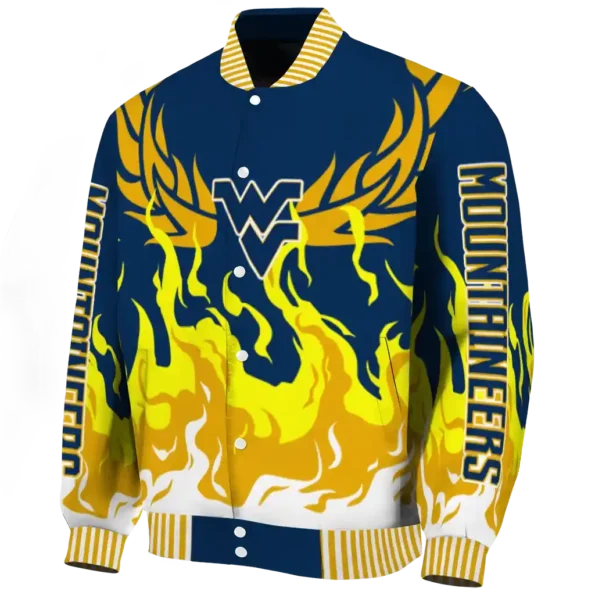 custom west virginia mountaineers winged blaze blue white varsity jacket best selling