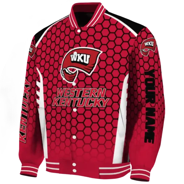 custom western kentucky hilltoppers hexagon grid red varsity jacket best selling