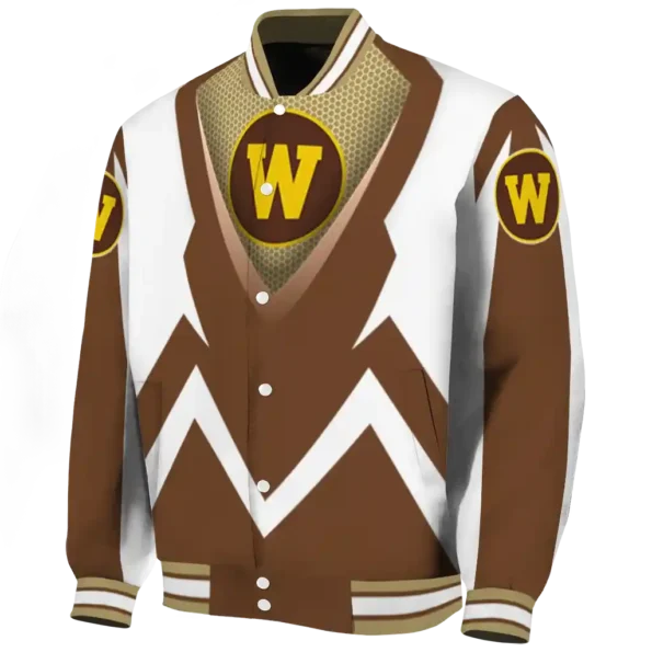 custom western michigan broncos v stripes brown white varsity jacket best selling