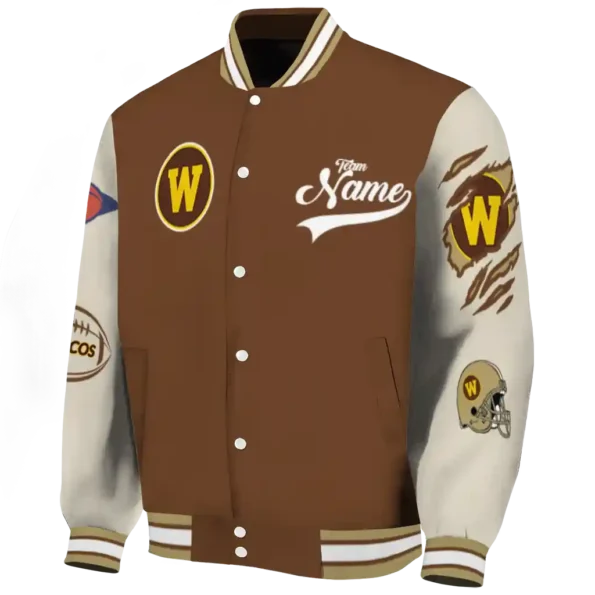 custom western michigan broncos wildcat pawprint brown nude varsity jacket best selling