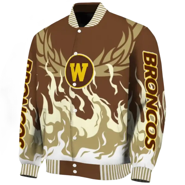 custom western michigan broncos winged blaze brown white varsity jacket best selling