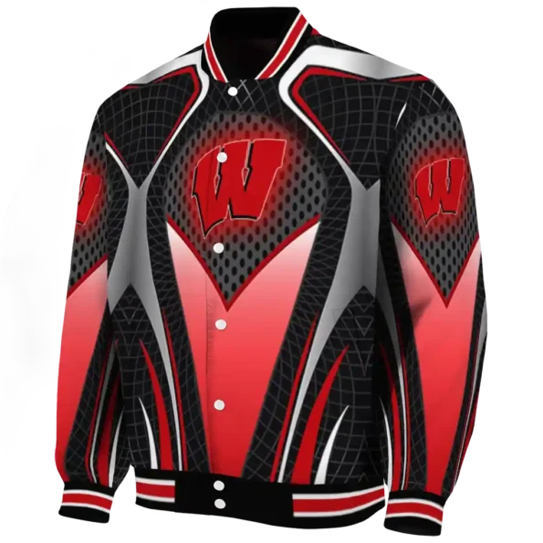 custom wisconsin badgers mesh chest white black varsity jacket best selling