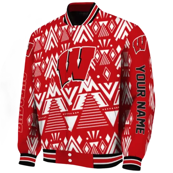 custom wisconsin badgers pyramid shapes red varsity jacket best selling