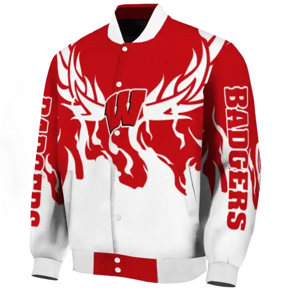 custom wisconsin badgers winged blaze red white varsity jacket best selling