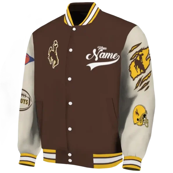 custom wyoming cowboys wildcat pawprint brown nude varsity jacket best selling