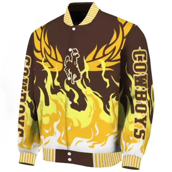 custom wyoming cowboys winged blaze brown white varsity jacket best selling