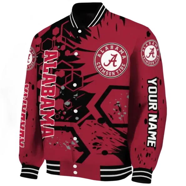 customized alabama crimson tide hexagon cluster crimson black varsity jacket best selling