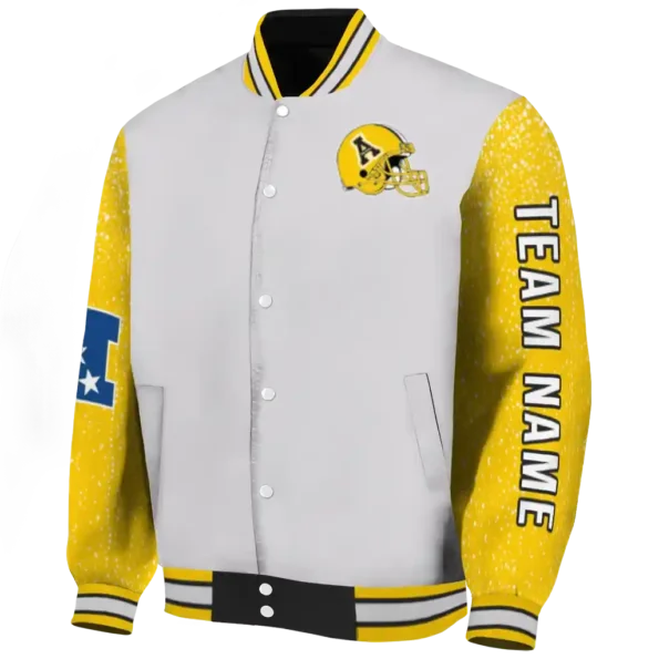 customized appalachian state mountaineers speckled arms black gray varsity jacket best selling
