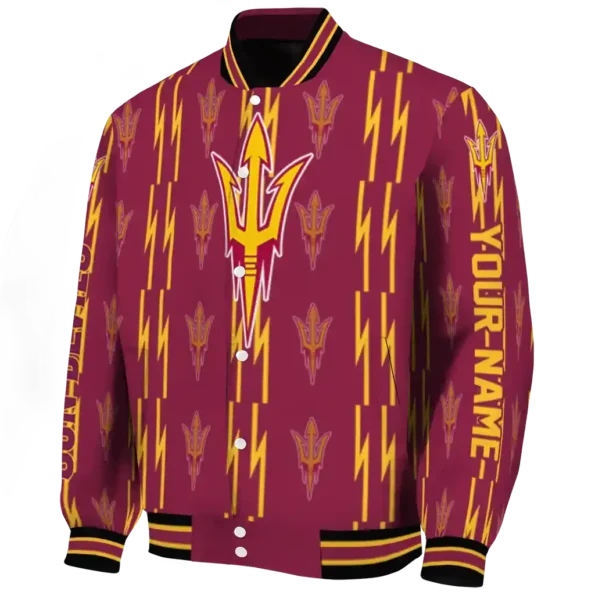 customized arizona state sun devils bolt stripe maroon varsity jacket best selling