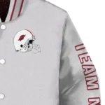 customized-arkansas-razorbacks-speckled-arms-red-gray-varsity-jacket-best-selling.webp