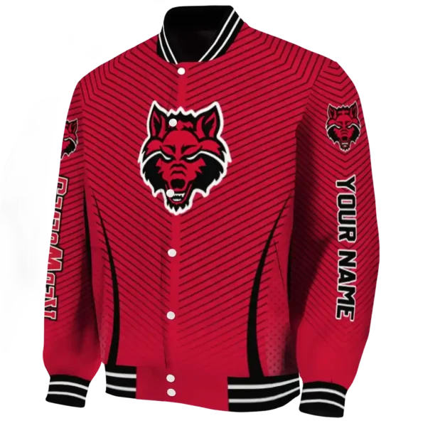 customized arkansas state red wolves chevron arrow scarlet varsity jacket best selling