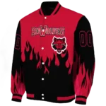 customized arkansas state red wolves flame border scarlet black varsity jacket best selling.webp