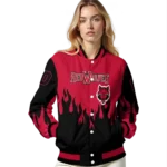 customized arkansas state red wolves flame border scarlet black varsity jacket best selling.webp