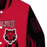 customized arkansas state red wolves flame border scarlet black varsity jacket best selling.webp