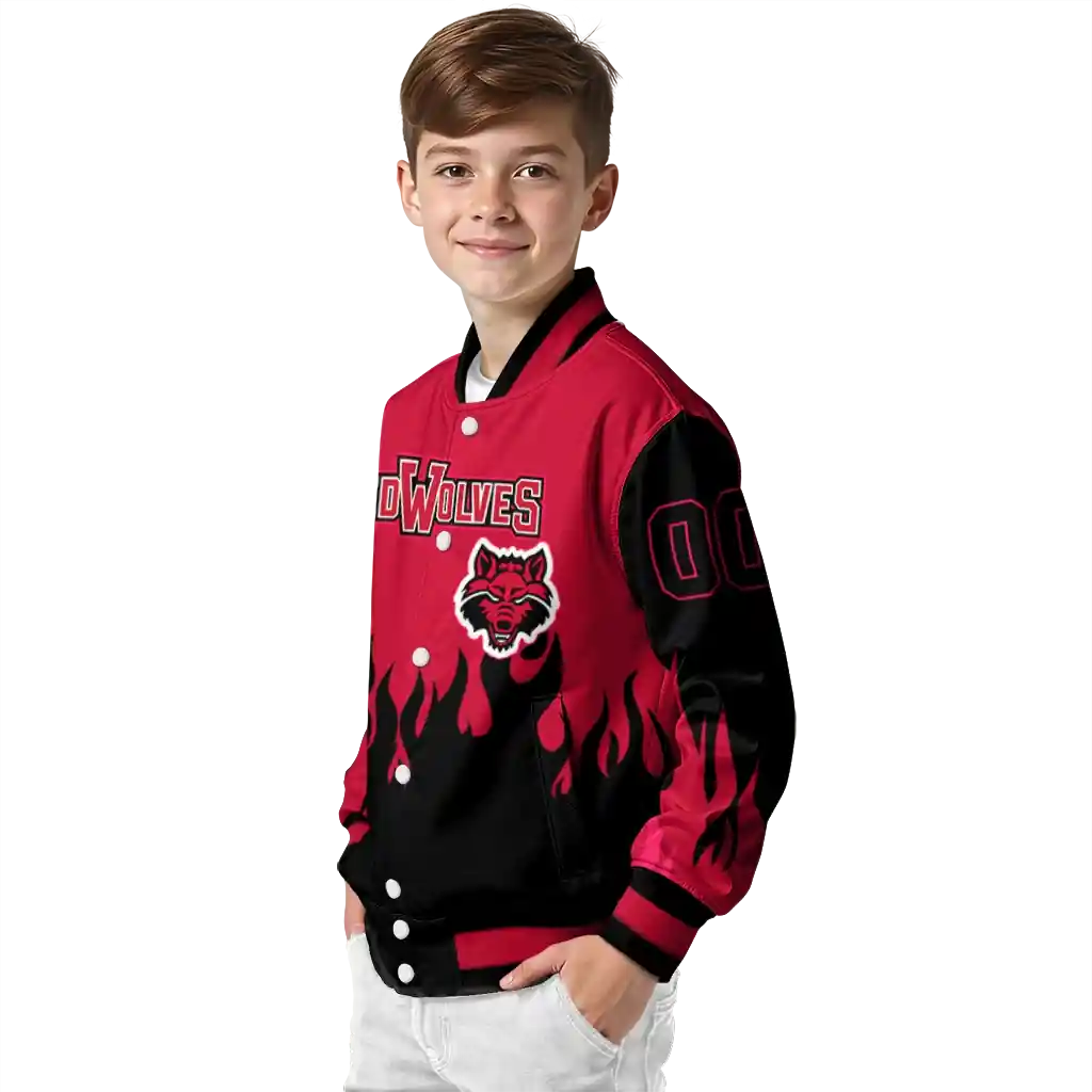 customized arkansas state red wolves flame border scarlet black varsity jacket trendy.webp customized arkansas state red wolves flame border scarlet black varsity jacket trendy.webp