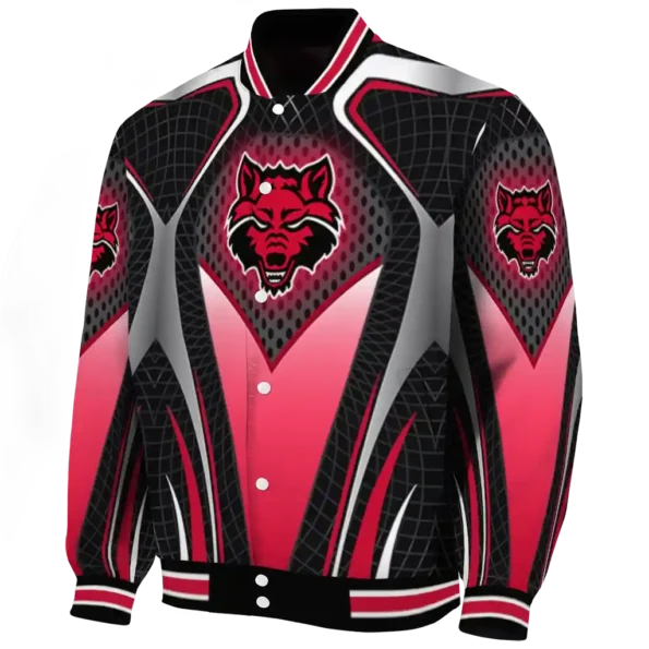 customized arkansas state red wolves mesh chest black varsity jacket best selling