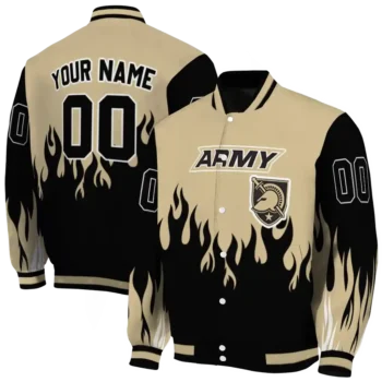 customized army black knights flame border gold black varsity jacket fashion forward.webp
