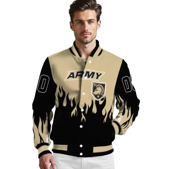 customized army black knights flame border gold black varsity jacket high quality.webp