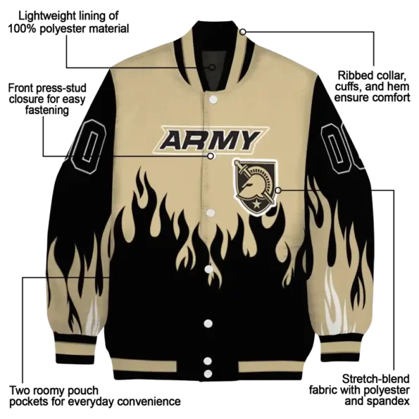 customized army black knights flame border gold black varsity jacket new arrival.webp